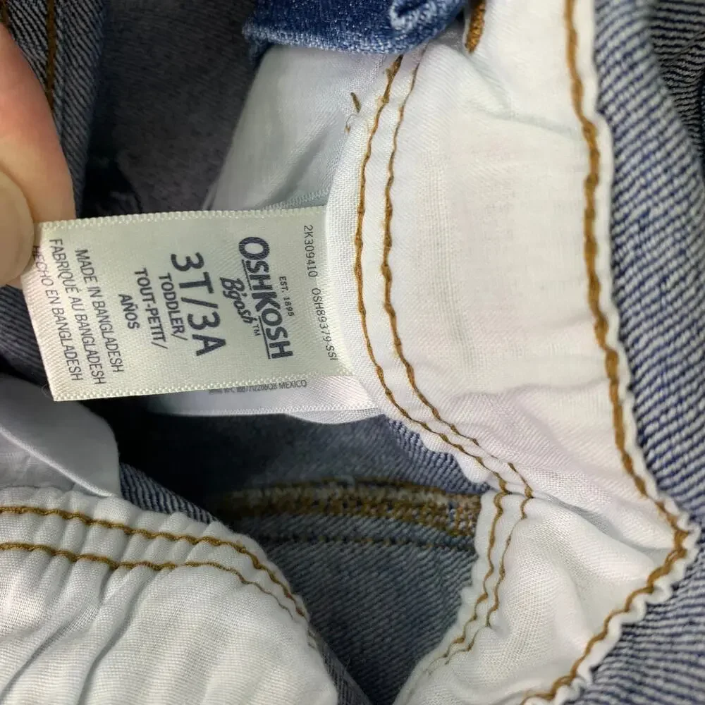 Osh Kosh B'Gosh Boys Sz 3T Overalls Denim Jean Pants Blue White Straps